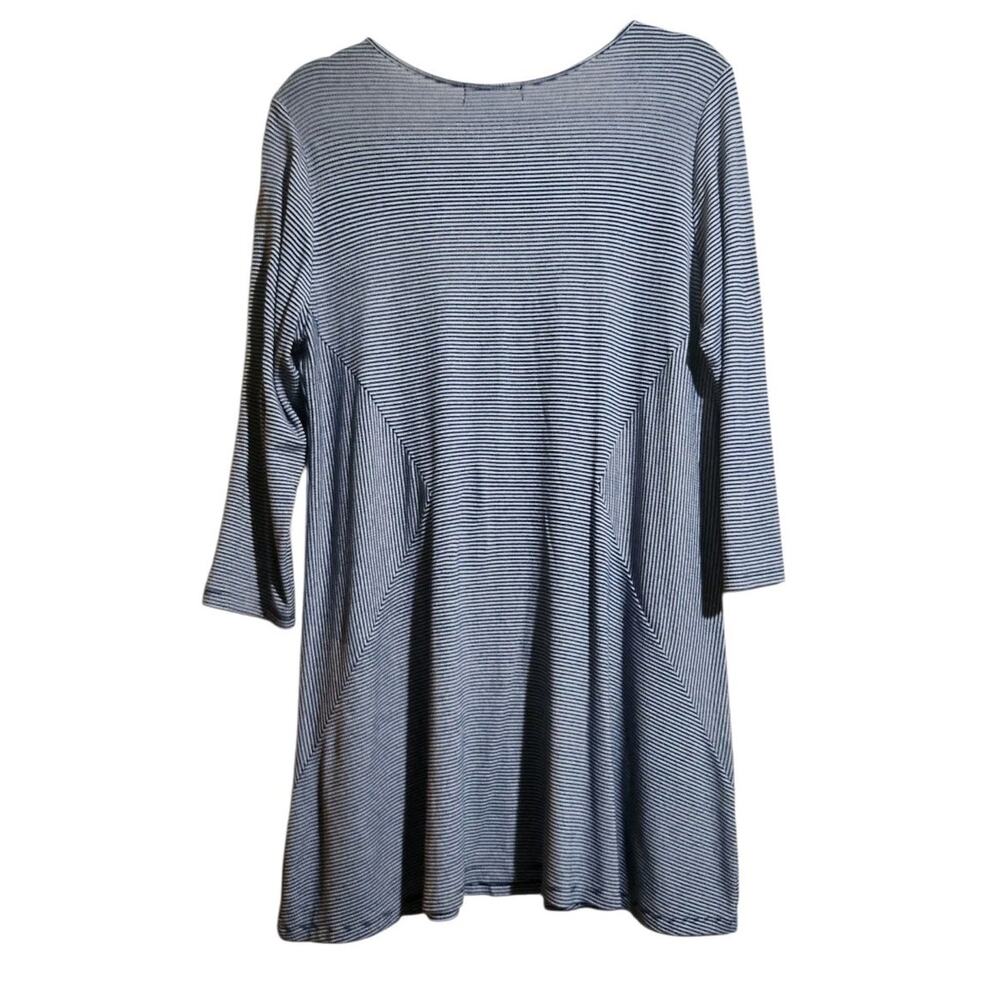 COMFY USA Stretch Striped Navy Blue White Casual Tee Dress Large Artsy Relaxed - Picture 6 of 9
